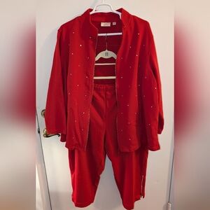 Quaker Factory Red Rhinestone Embossed Outfit Capris And Jacket Size 3X